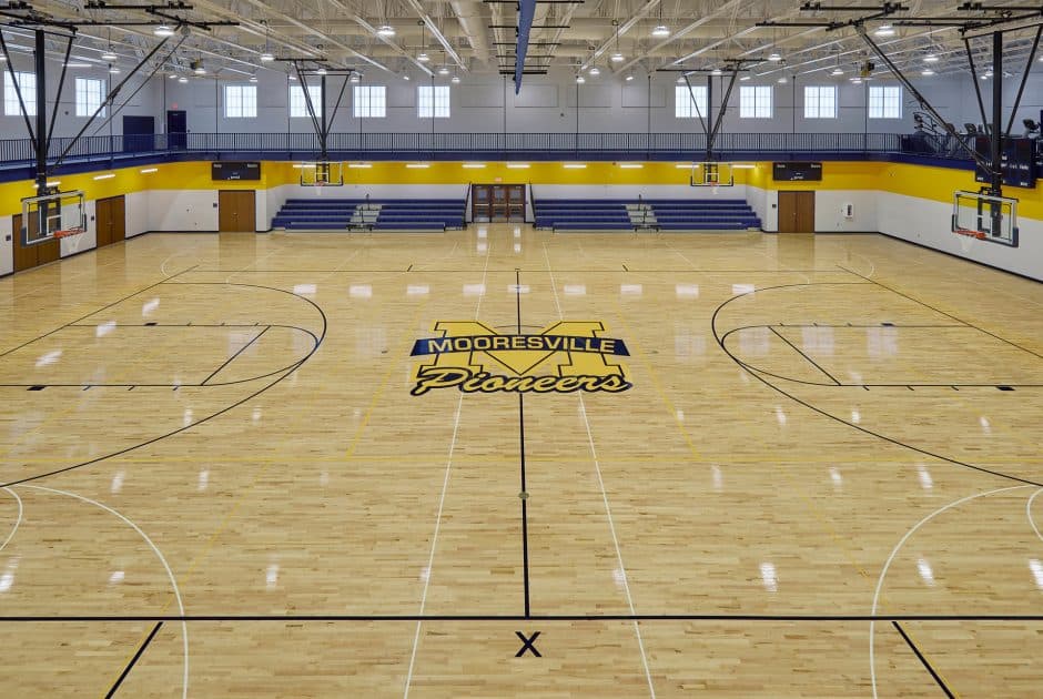 New Mooresville High School Pioneer Pavilion Gymnasium with upper Running Track