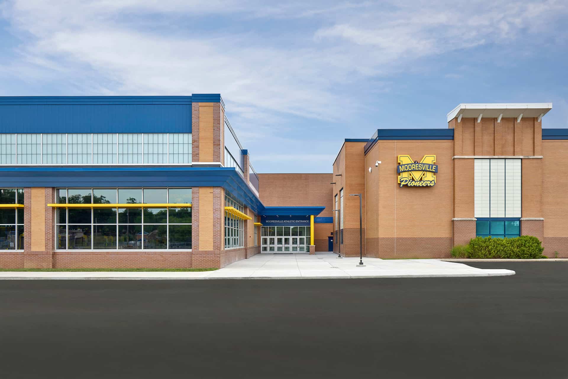 Exterior of new Mooresville High School Pioneer Pavilion