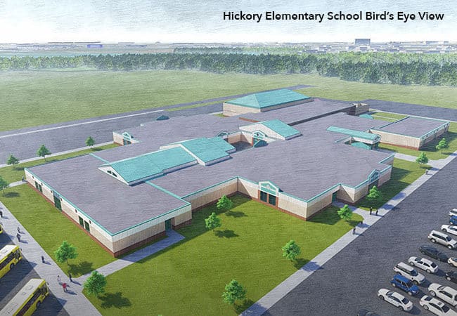 Hickory Elementary School aerial exterior rendering