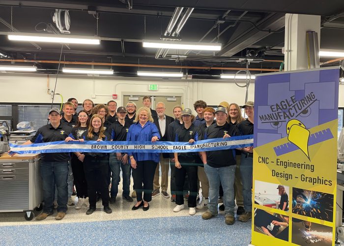 Ribbon cutting event at Brown County Schools Eagle Manufacturing