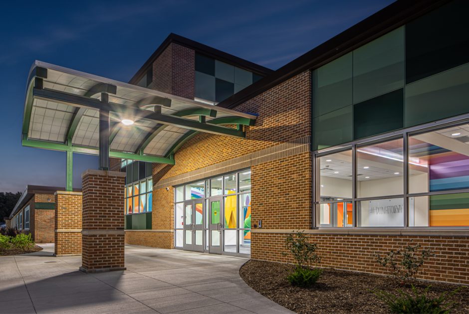 Griffith-Public-Schools-Wadsworth-Elementary---Exterior-Evening-3