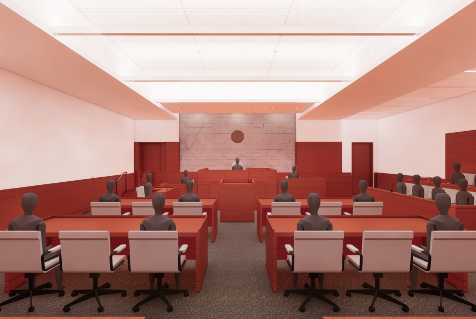 Elkhart County Courts Interior Rendering - Civil Courtroom