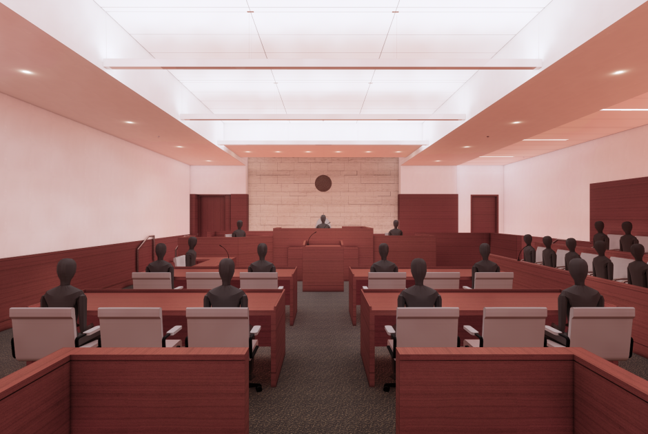 Elkhart County Courts Interior Rendering - Criminal Courtroom