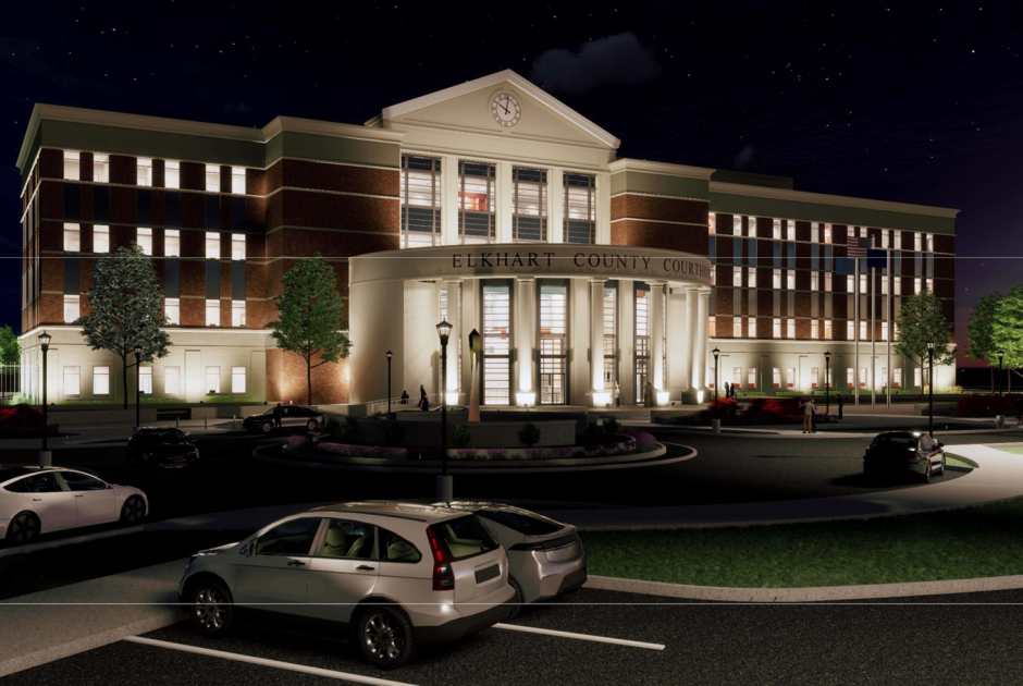 Elkhart County Courts Exterior Rendering at Night