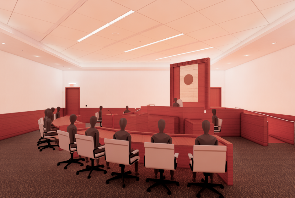 Elkhart County Courts Interior Rendering - Family Courtroom