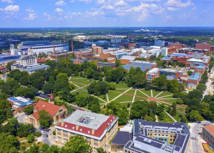 Aerial photo of a college campus