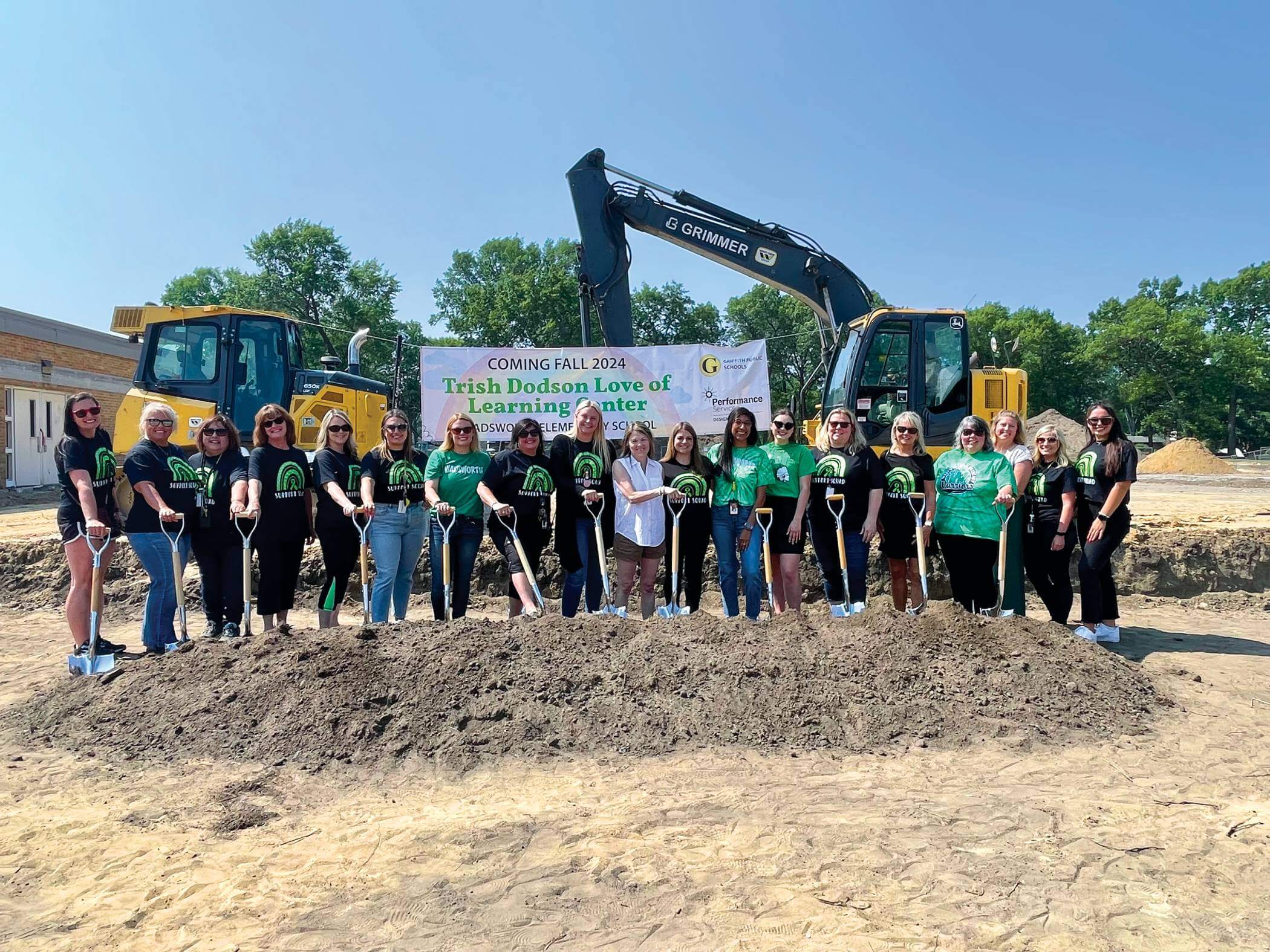 Griffith Public Schools Groundbreaking Event - Staff with shovels, ceremoniously turning the dirt