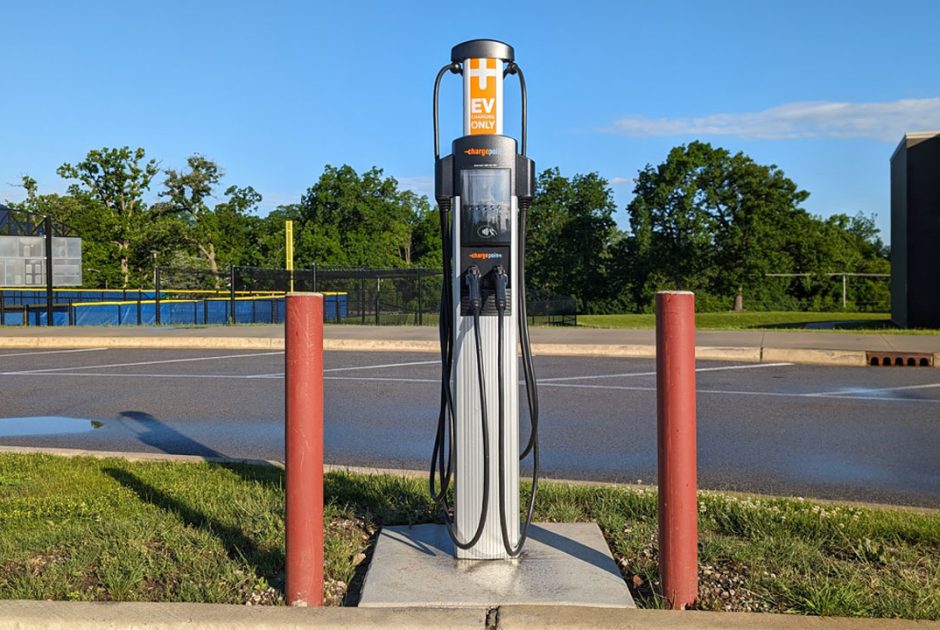 Electric Vehicle (EV) charger outside Lake Zurich School Building