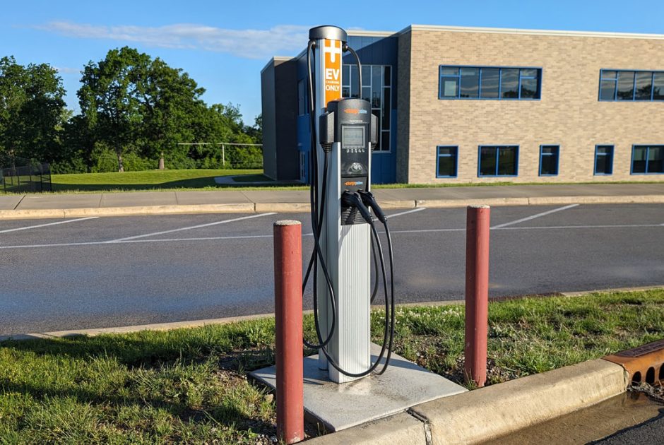 Electric Vehicle (EV) charger outside Lake Zurich School Building