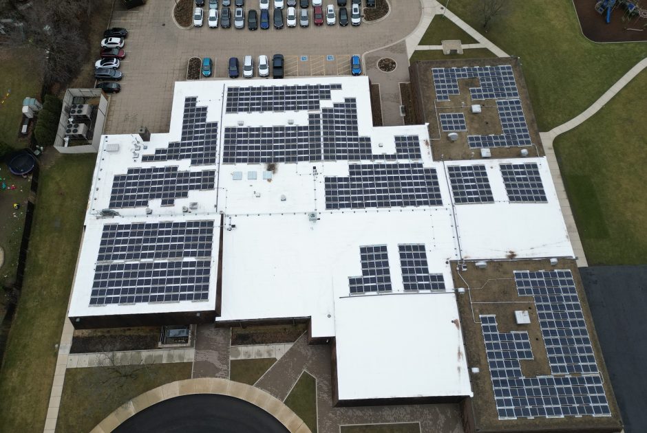 Roof-mounted solar installation at Sipley Elementary School