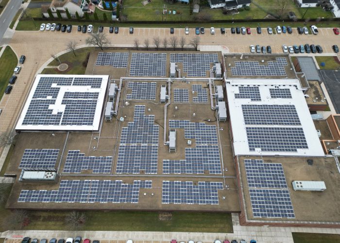 Roof-mounted solar installation at Thomas Jefferson Junior High School