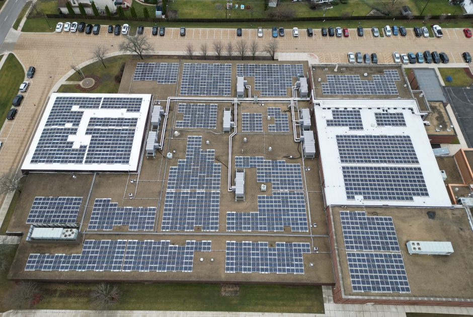 Roof-mounted solar installation at Thomas Jefferson Junior High School