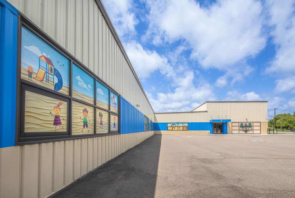 Exterior of the back entrance to the Charter School of the Dunes