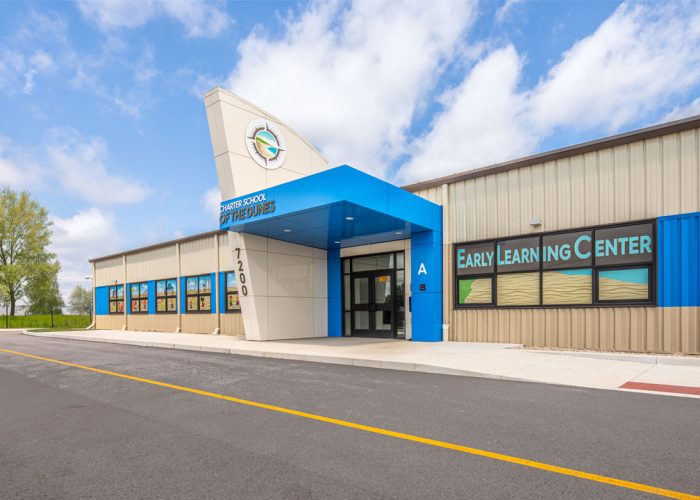 Exterior of the Charter School of the Dunes new, secure, front entrance