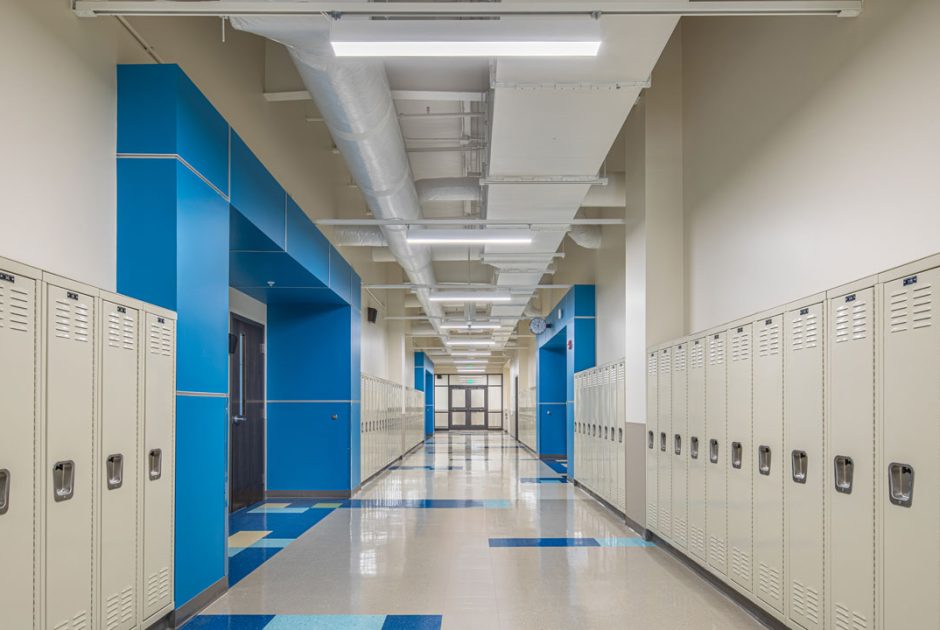 Charter School of the Dunes new hallway with white lockers