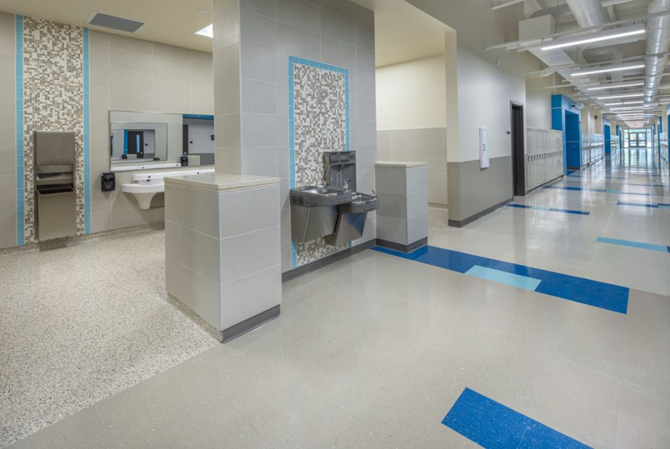 Charter School of the Dunes Hallway with new restroom area