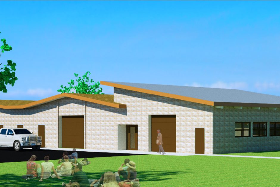 Exterior rendering of the new Agriscience addition and greenhouse for Riverdale School District