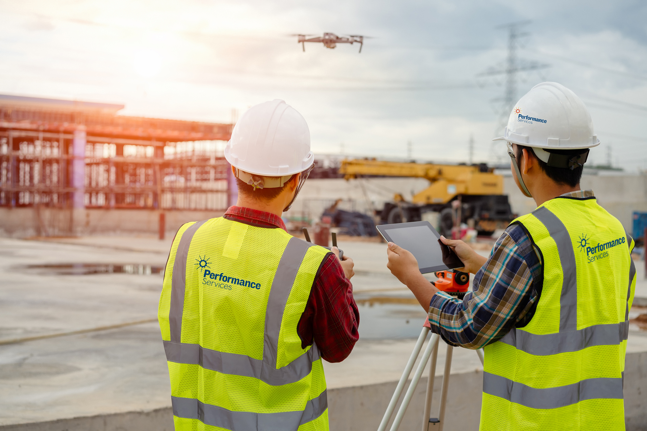 Performance Services Construction Team using Drone and Technology to assist design-build construction project